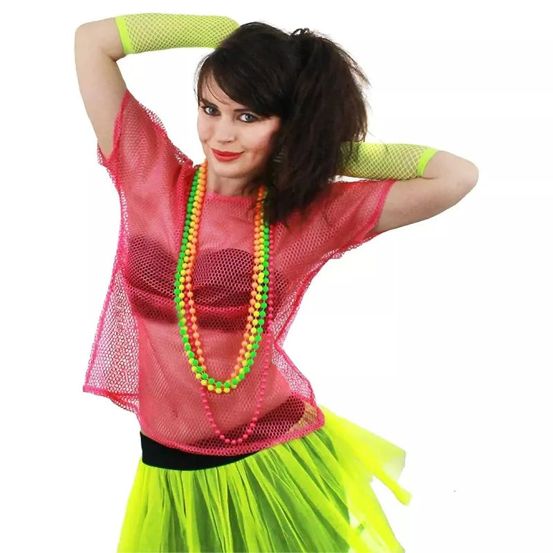 Transparent mesh disco-style women's camiseta by Corporación Turística, featuring a fitted, stylish design with see-through fabric.