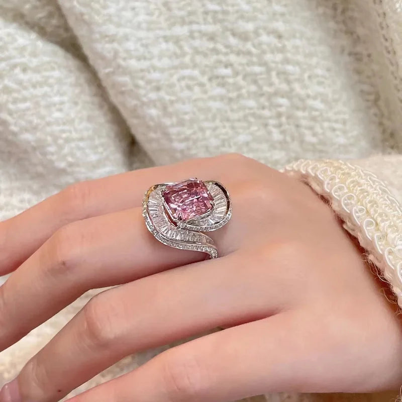 Dijes de cuarzo rosa, anillos de flores de boda, joyería ...