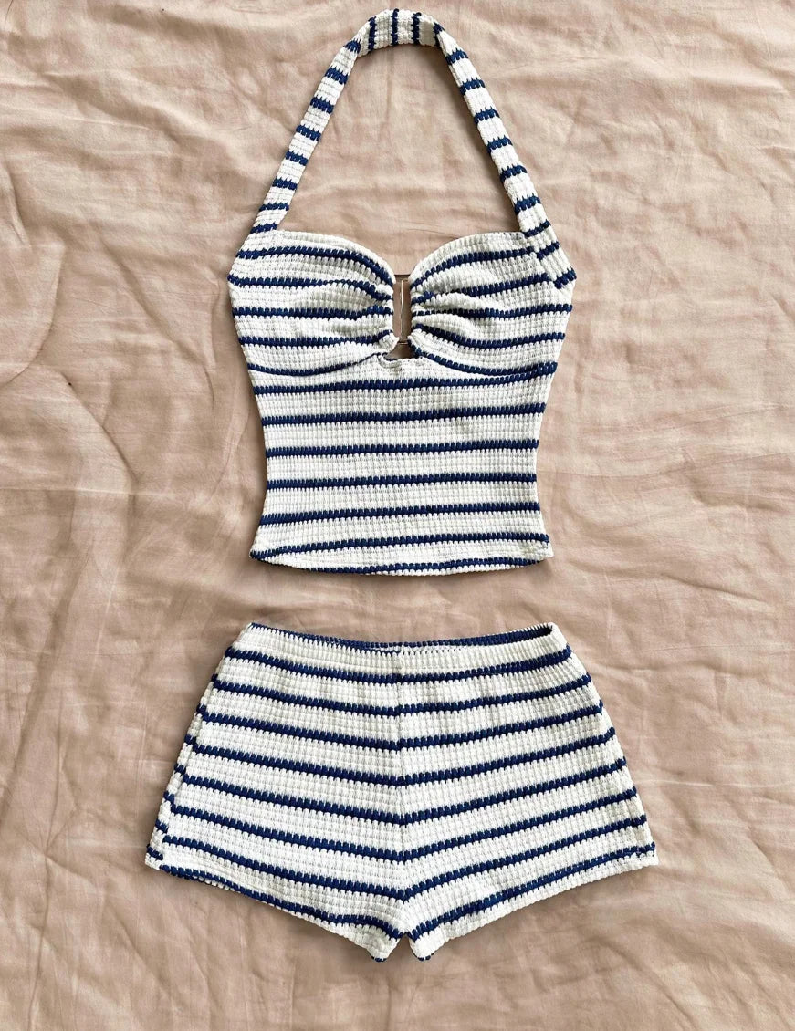 Conjunto de Dos Piezas de Verano con Top Halter de Punto ...
