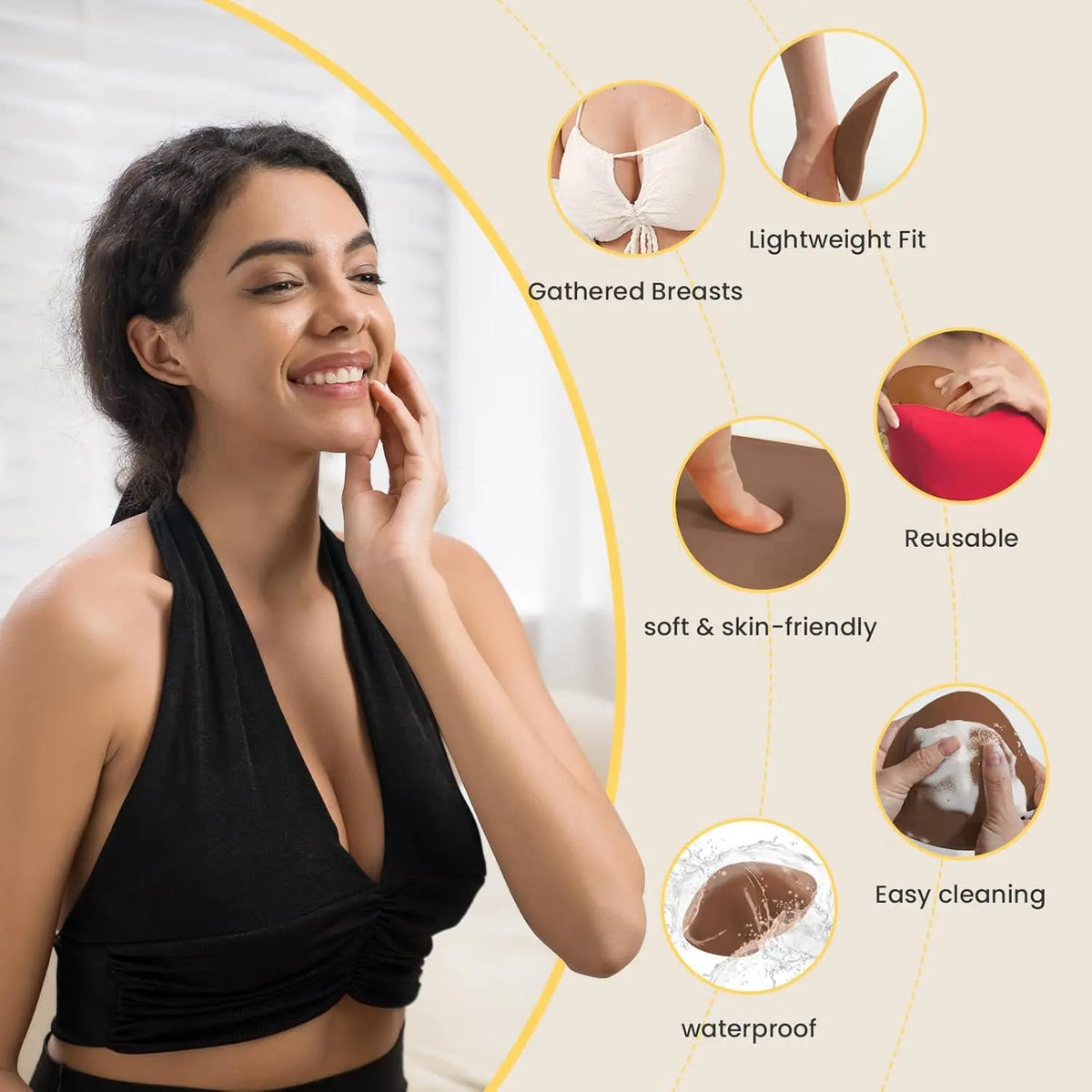 Push-pull adhesive bra lift pad by Corporación Turística, showing a close-up of the reusable, skin-tone silicone pad for added lift.