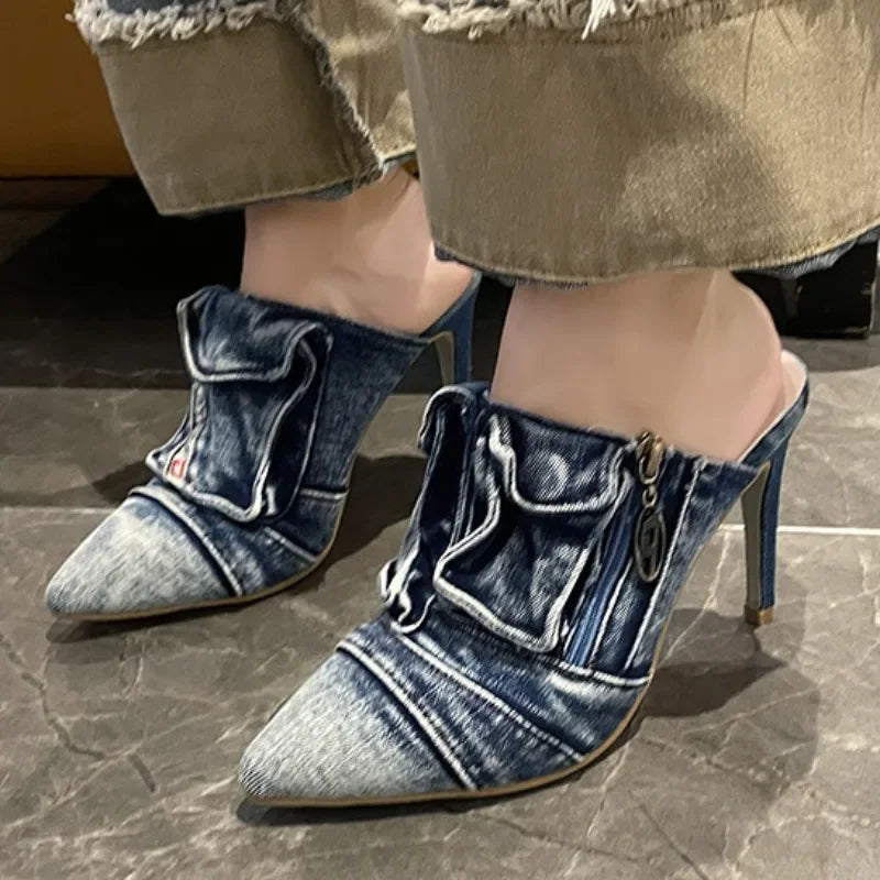 Zapatillas con cremallera para mujer, zapatos de tacón al...