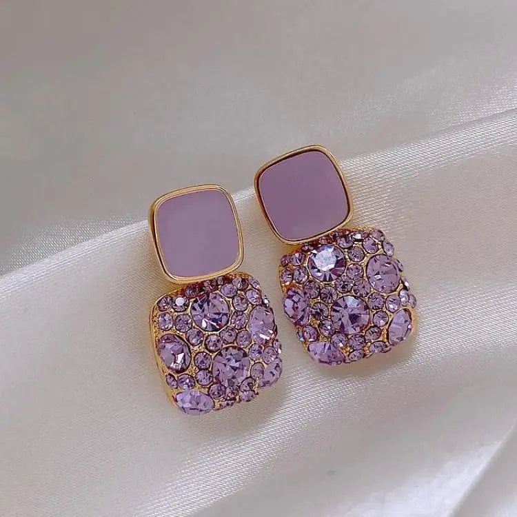 Pendientes de gota de corazón de cristal púrpura para muj...