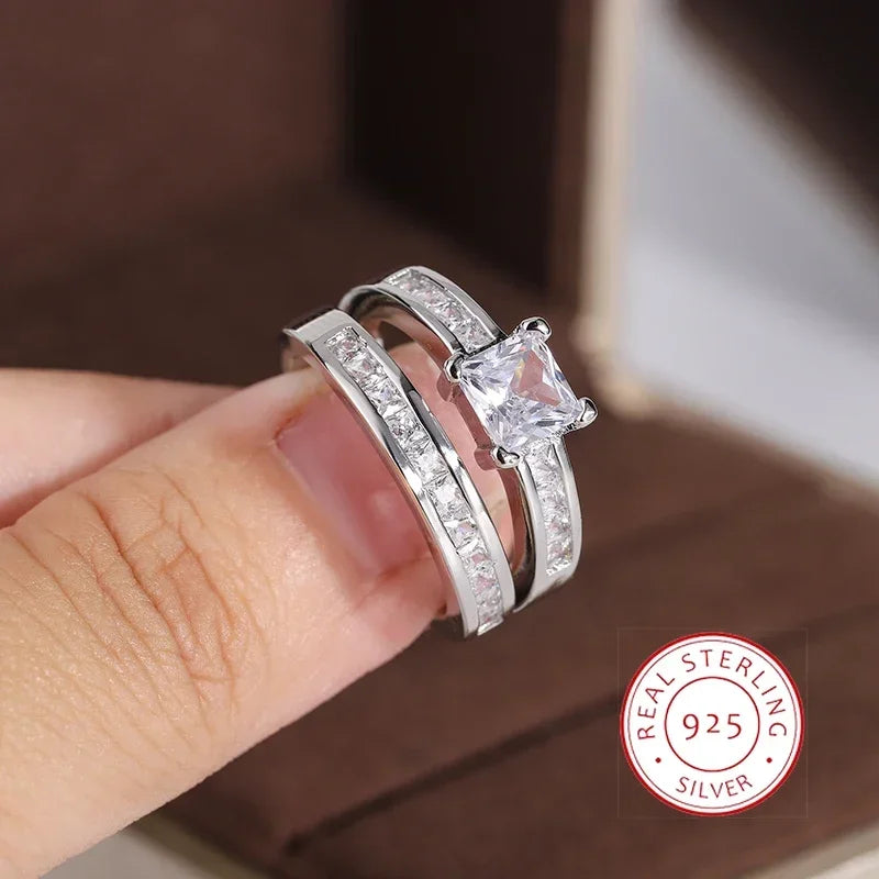 Anillo de plata de ley 925 con doble fila de circón, esti...