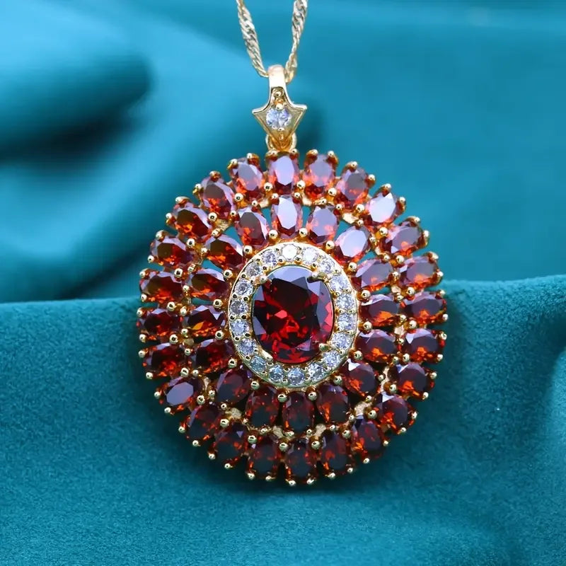Elegante collar con colgante de circonita sintética roja ...