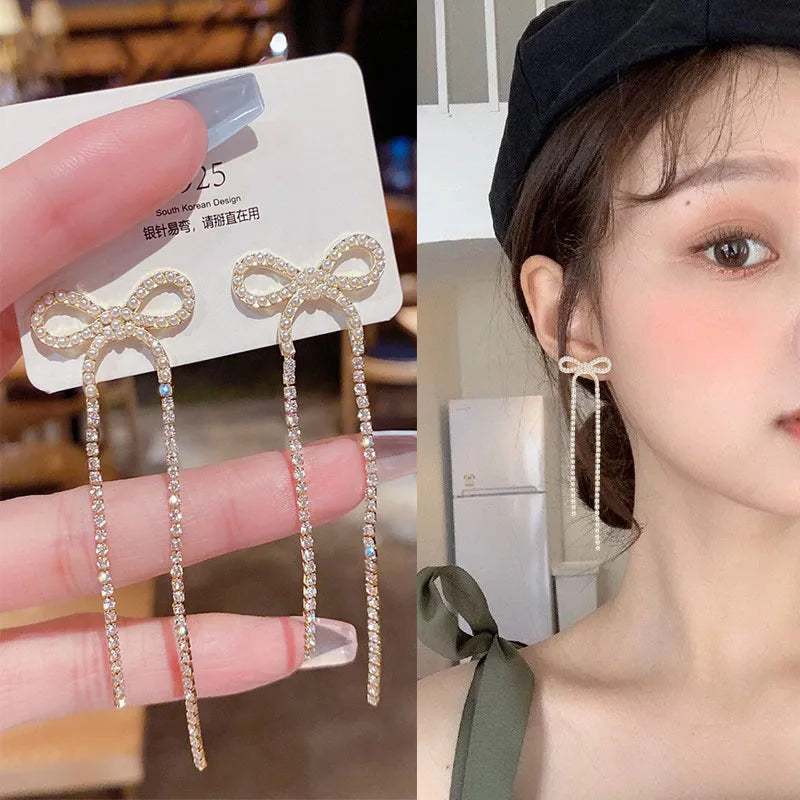 Pendientes de borla de perlas de moda coreana con aguja d...
