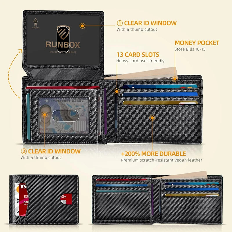 Cartera Piel RFID Ultrafina Hombre | Fibra Carbono | Múltiples Tarjetas - Corporación Turística