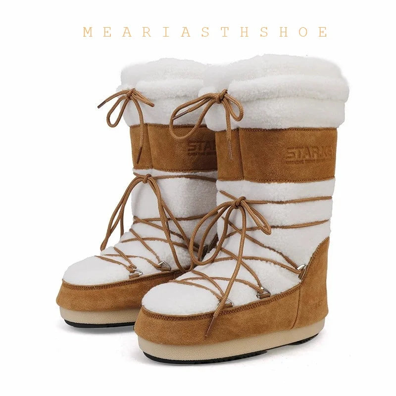 Botas de nieve de mujer con suela gruesa de piel sintétic...