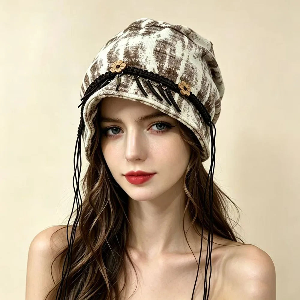 Gorro Bohemio Étnico Holgado para Mujer, Gorro Vintage co...