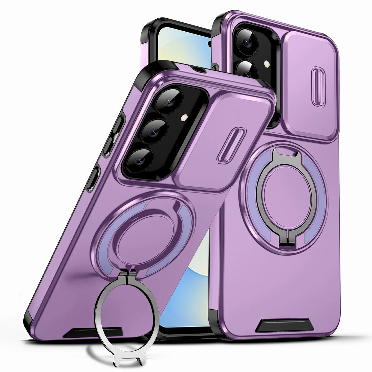 Samsung Galaxy A phone case with sliding cover and stand by Corporación Turística, showcasing the protective design and functional features.
