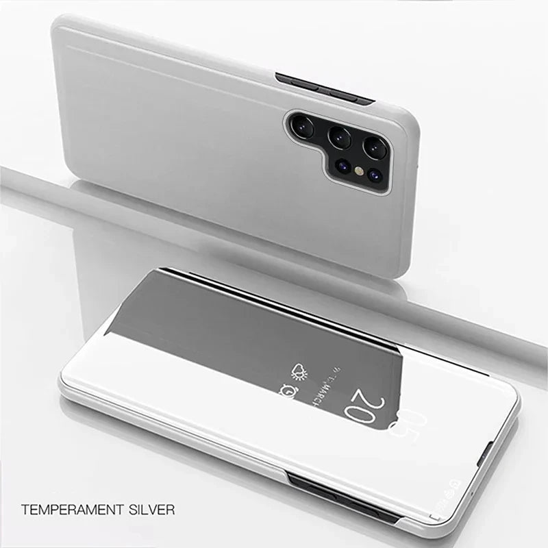 Leather flip phone case with mirror for Samsung Galaxy, featuring a sleek design and protective cover by Corporación Turística.