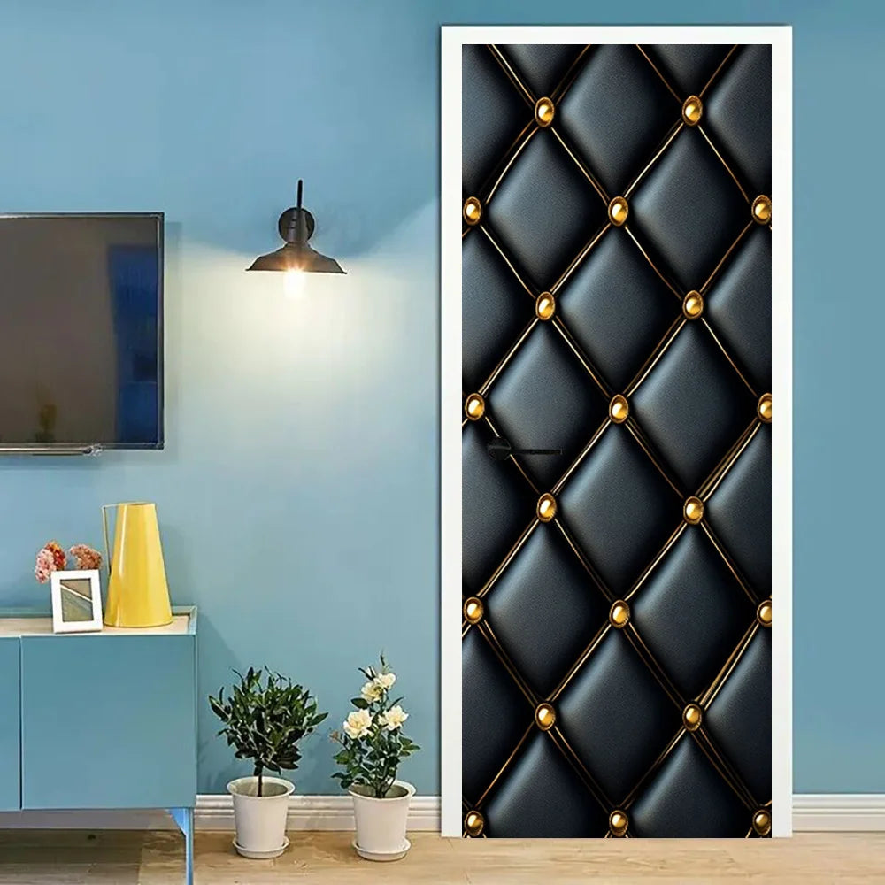 Calcomanías Puerta Cuero Negro Brillantes Decoración Extraíble