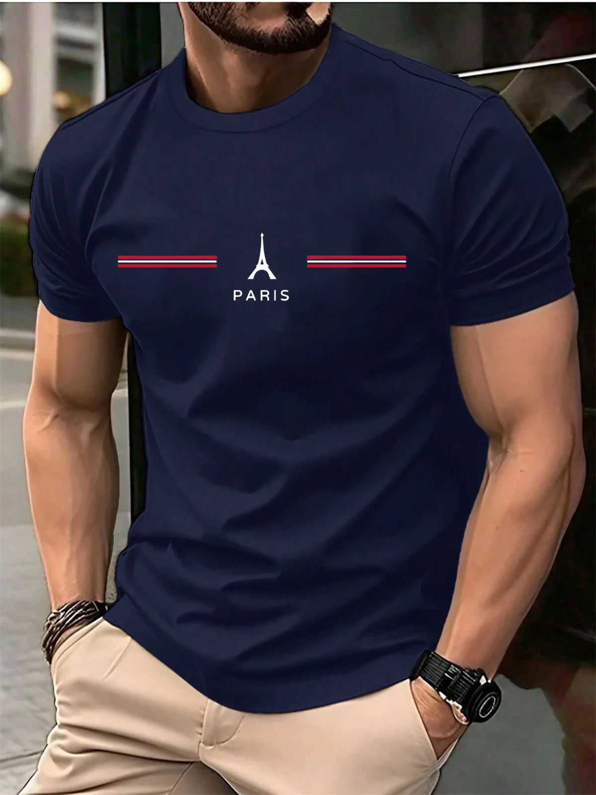 Camiseta París Algodón Hombre Cuello Redondo Oversize Casual - Corporación Turística