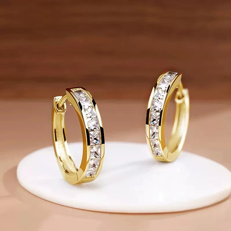 Huitan-pendientes de aro de diseño clásico para mujer, ar...