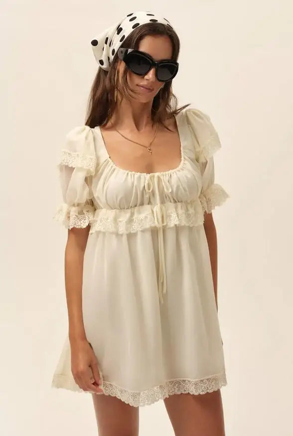 Vestido de verano para mujer con mangas abullonadas, cort...