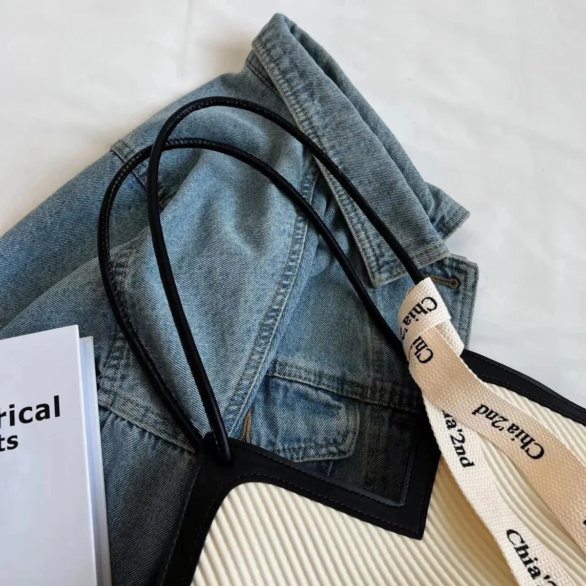 Large Korean-style women's canvas bag with sturdy handles and spacious interior, ideal for casual and everyday use.