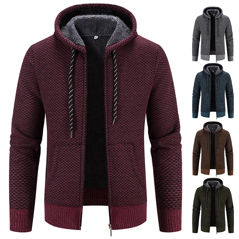 Chaqueta Informal Punto Hombre con Capucha - Abrigo Cálido Otoño Invierno