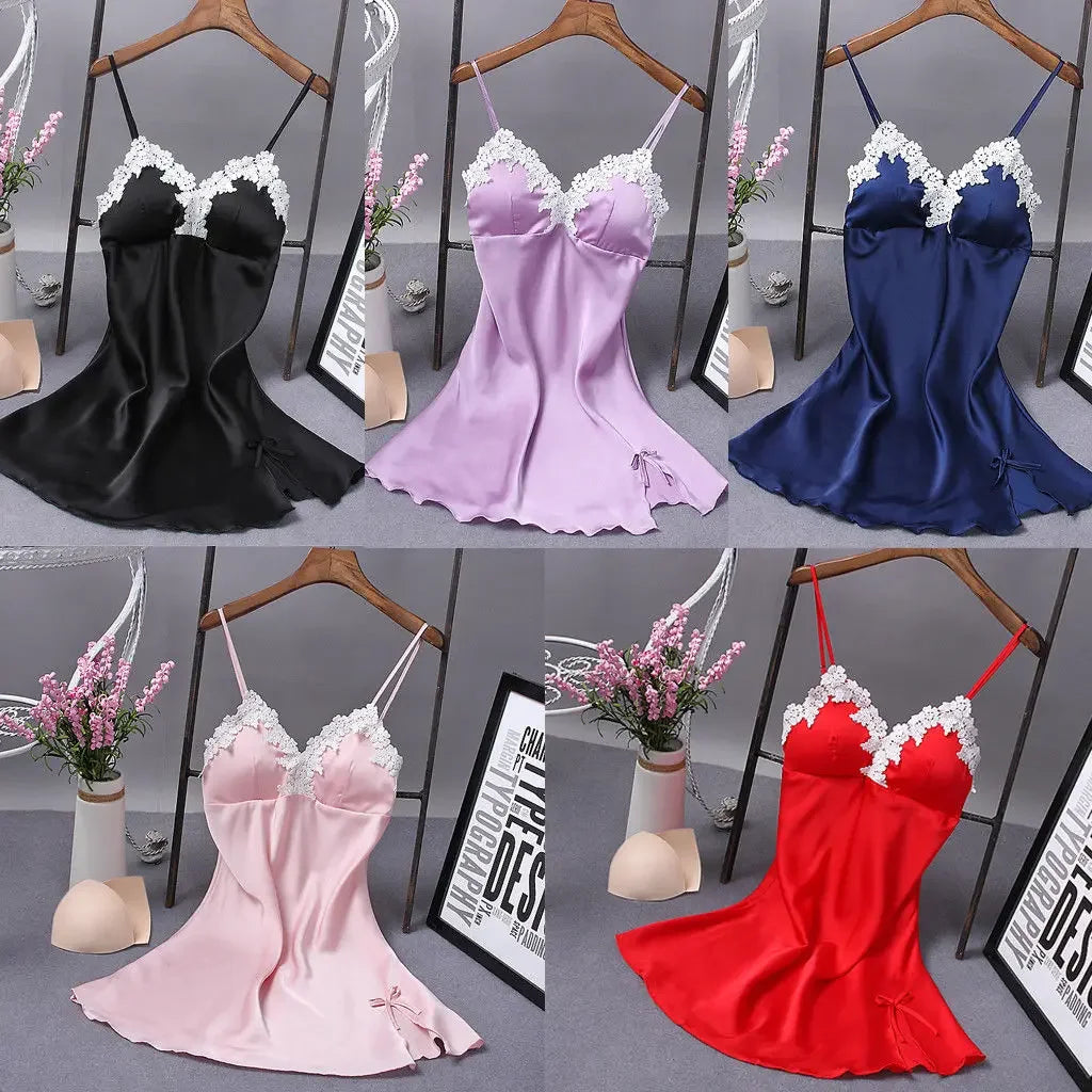 Caliente verano mujeres bata de seda vestido Babydoll cam...