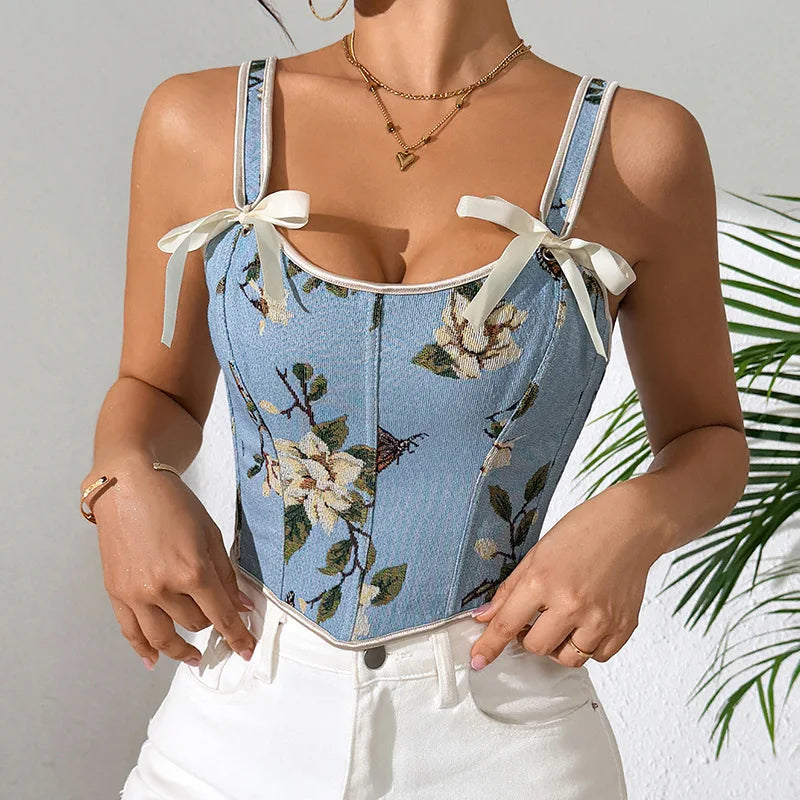 Top de Lencería Sexy con Estampado Floral Francés, Retro,...