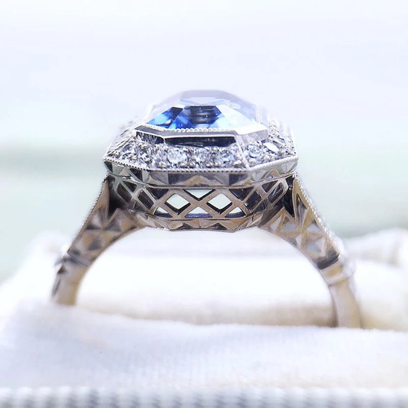 Huitan temperamento elegante azul CZ anillos para mujer a...