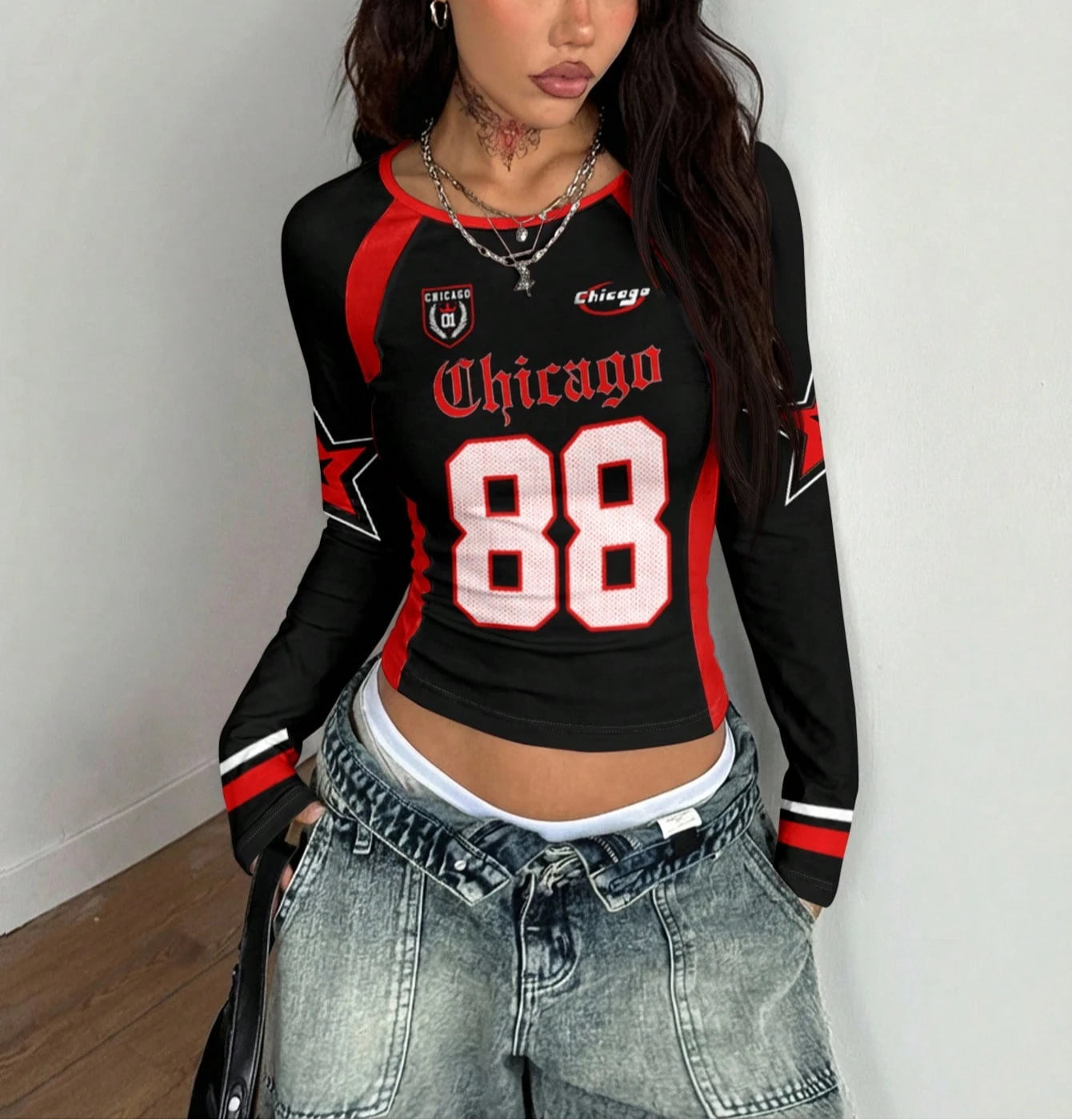 Camisetas de manga larga con cuello redondo y bloques de ...