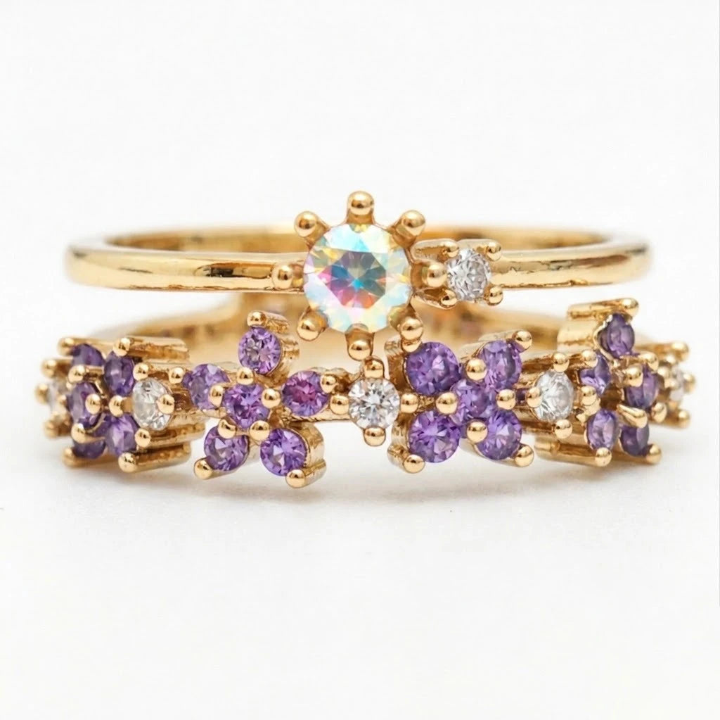 Anillo Flor Circon Colorido Ajustable Mujer Moda Vintage Regalo Joyería
