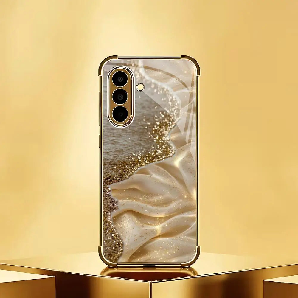 Galvanized glass phone case from the Gold series by Corporación Turística, featuring clear, durable protection for smartphones.