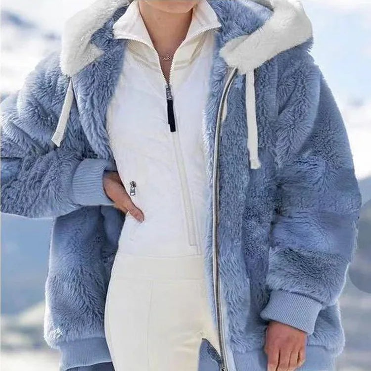 Abrigo holgado de felpa con cremallera para mujer, abrigo...