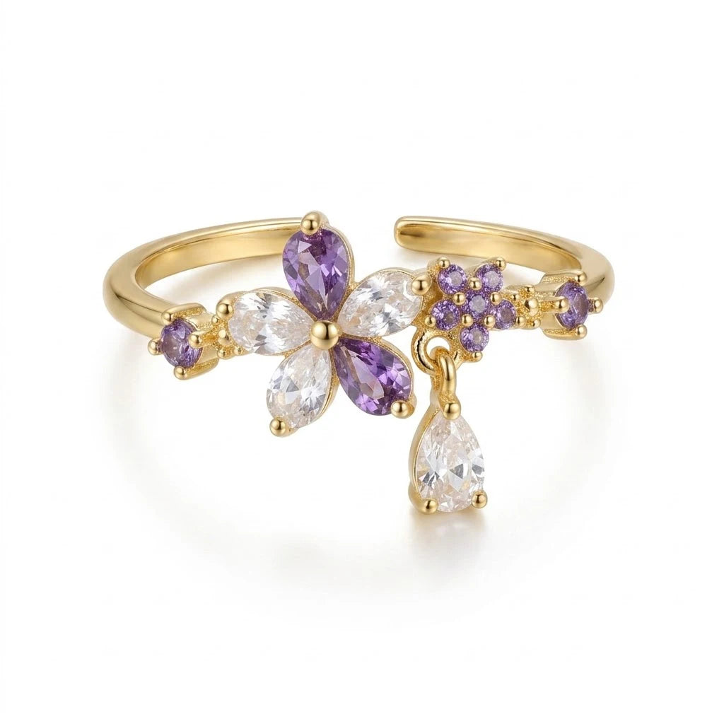 Anillo Flor Circon Colorido Ajustable Mujer Moda Vintage Regalo Joyería