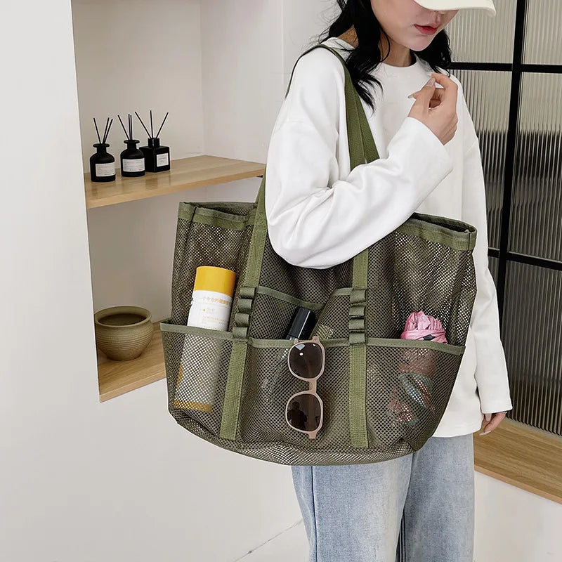 Bolso de Lona Grande Yogodlns: Elegante Tote Malla para Playa y Trabajo