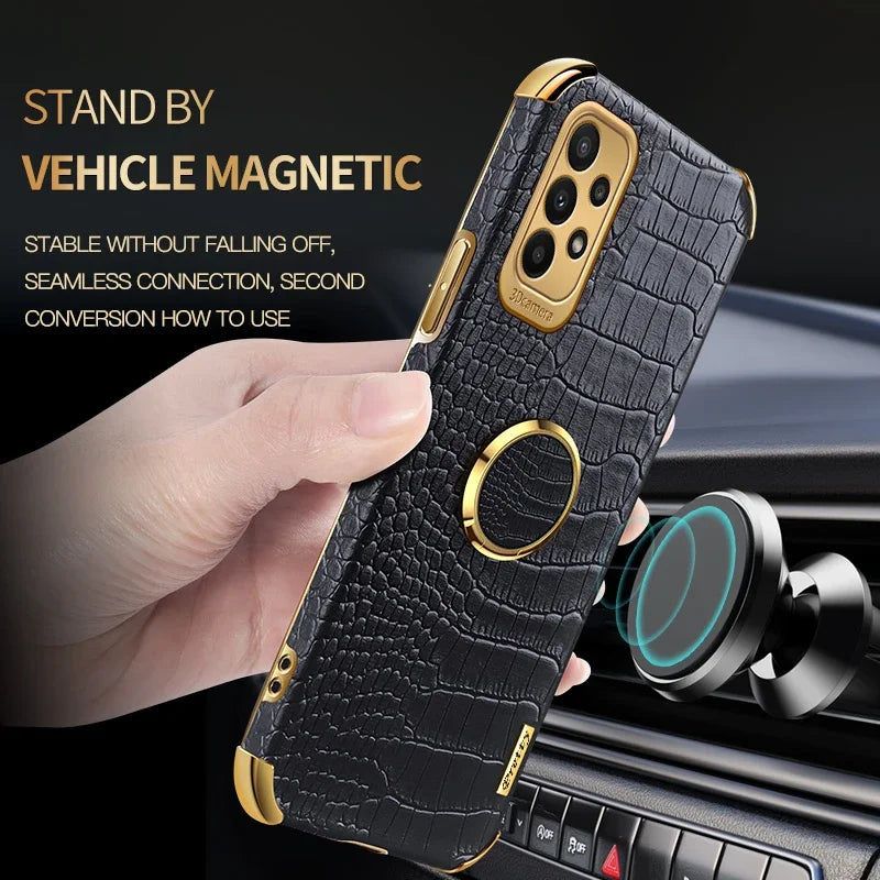 Leather crocodile pattern phone case for Samsung Galaxy, stylish and protective cover by Corporación Turística.