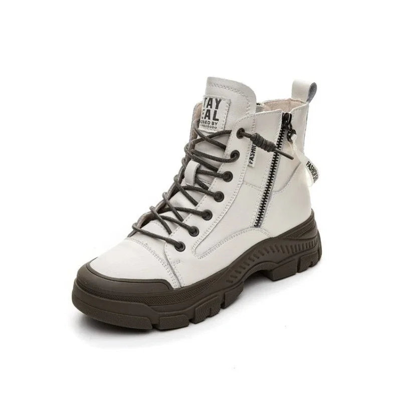 Zapatos de otoño e invierno a la moda de cuero para mujer...