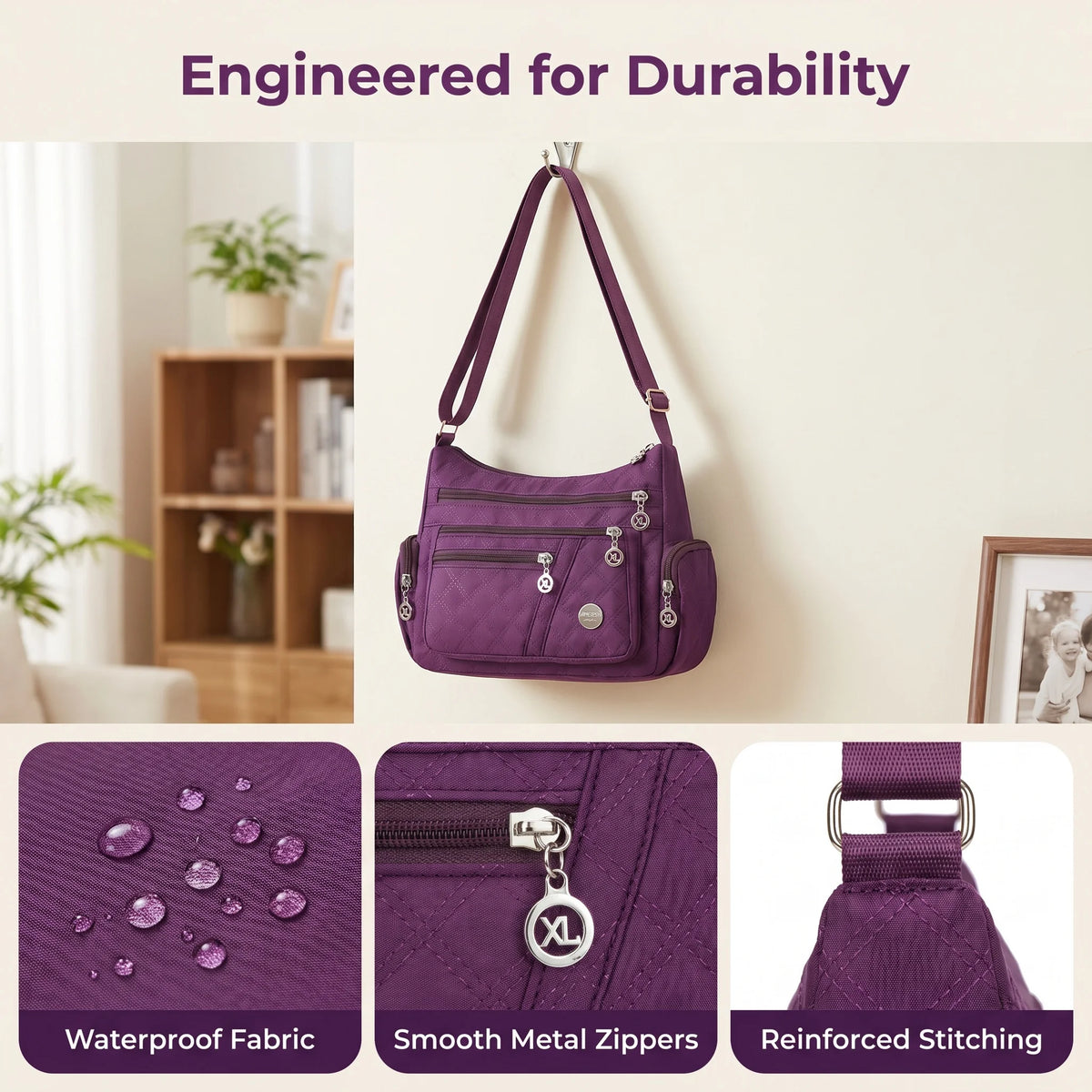 Bolso Bandolera de Nylon Acolchado Pomelo Best para Mujer...