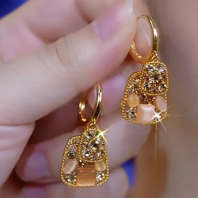 Nuevos pendientes cuadrados de circonita de cristal marró...