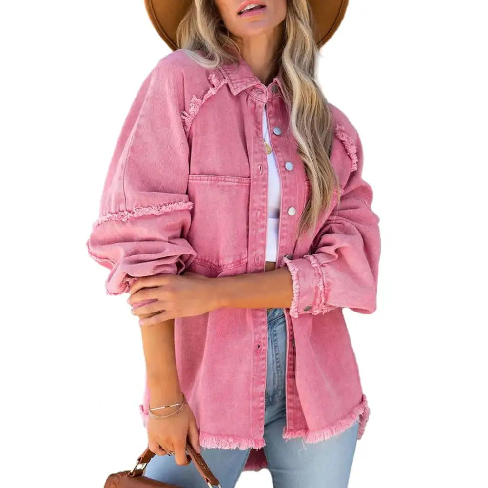 Plus size women's denim jacket by Corporación Turística, casual streetwear style, featuring classic blue denim fabric and front pockets.