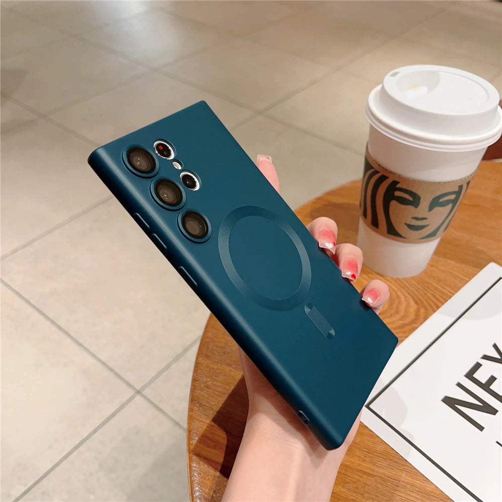 Magnetic matte wireless charging cover for Samsung S2, showing the sleek black finish and magnetic attachment feature