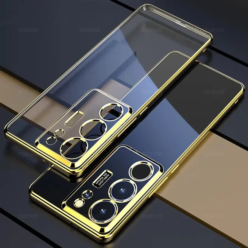 Transparent silicone phone case with protective coating, designed for durability and style.