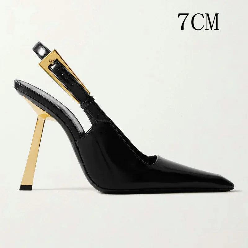 Nuevas sandalias de tacón alto de charol negro para mujer...