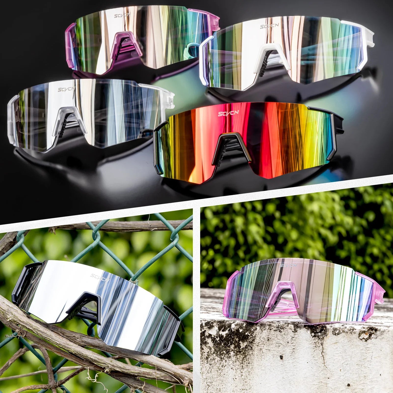 Gafas de Sol Deportivas SCVCN para Hombre y Mujer, Lentes de Ciclismo, Montañismo, Esquí y Actividades al Aire Libre con Protección UV400