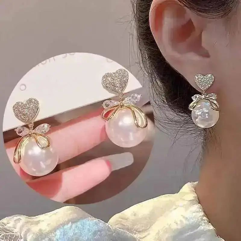 Pendientes de borla de perlas de moda coreana con aguja d...