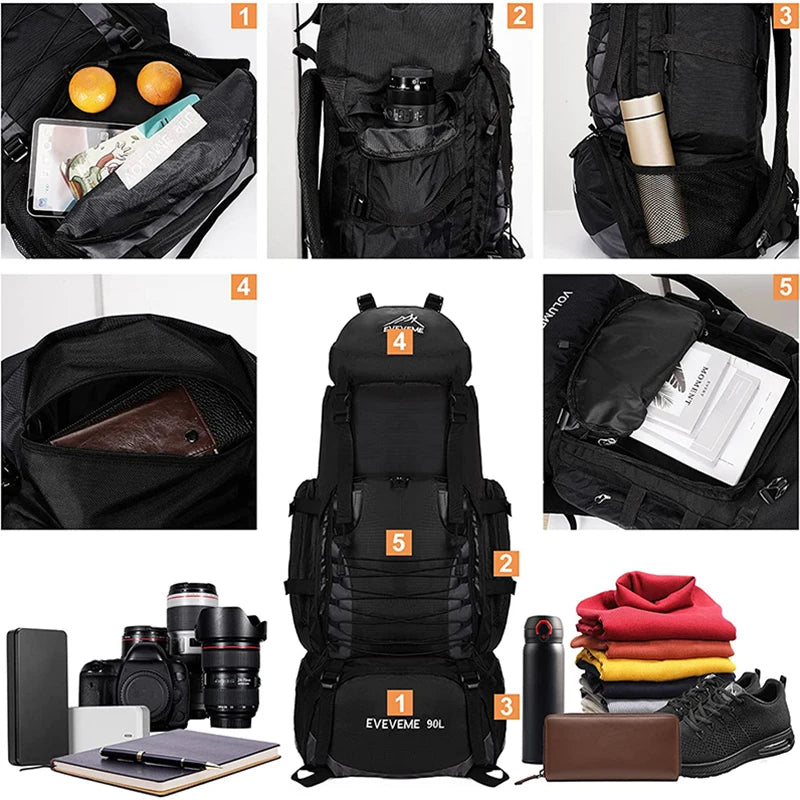 Bolsa de viaje grande de 90L, mochila para acampar, sende...