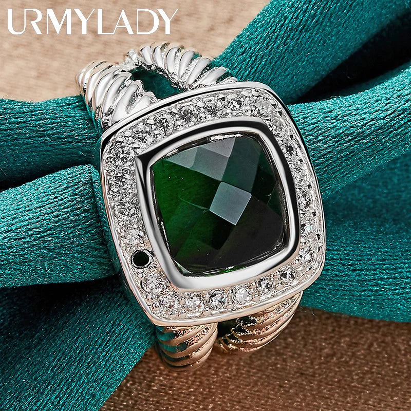 URMYLADY Plata de Ley 925 Circone Verde Cuadrado 7-10 #  ...