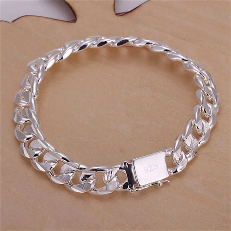 Pulsera de plata de ley 925 fina para hombre y mujer, joy...