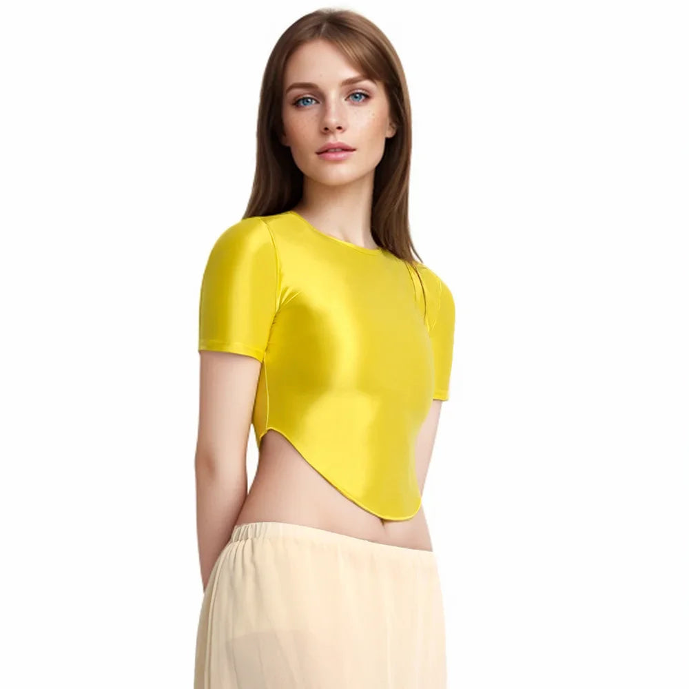 Camiseta elástica brillante y suave para mujer MJINM, cam...