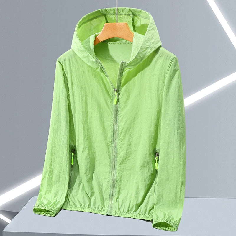 Lightweight silk sun protection jacket from Corporación Turística, showcasing a sleek design and breathable fabric for sunny weather.