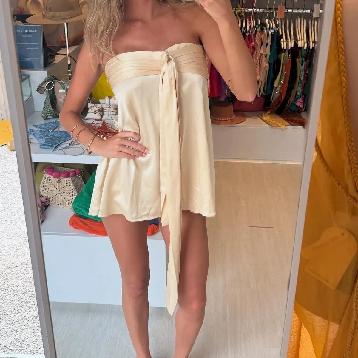 Vestido de satén elegante sin tirantes para mujer, vestid...