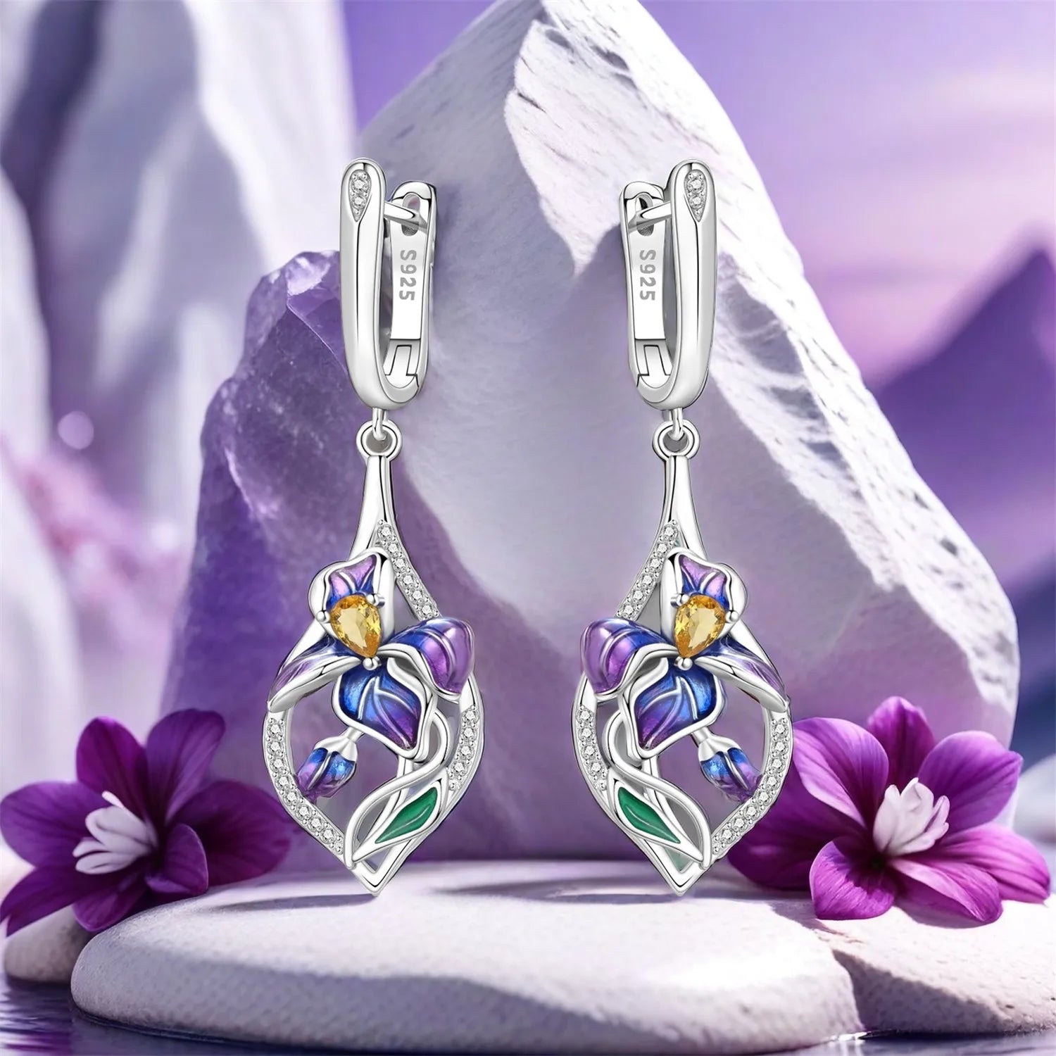 Orstarry-pendientes colgantes de flor de Iris para mujer,...