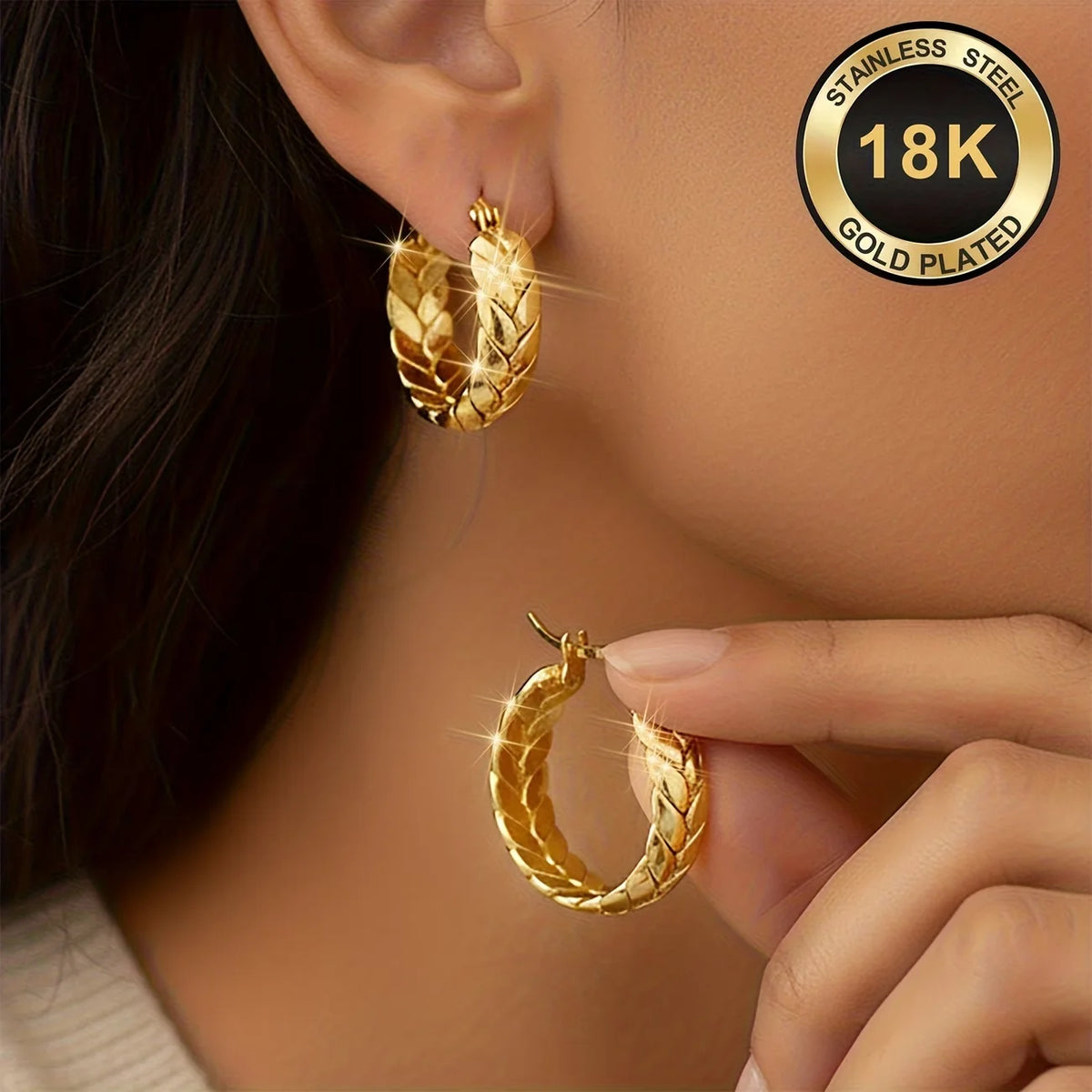 Pendientes de Aro de Acero Inoxidable Chapados en Oro de ...