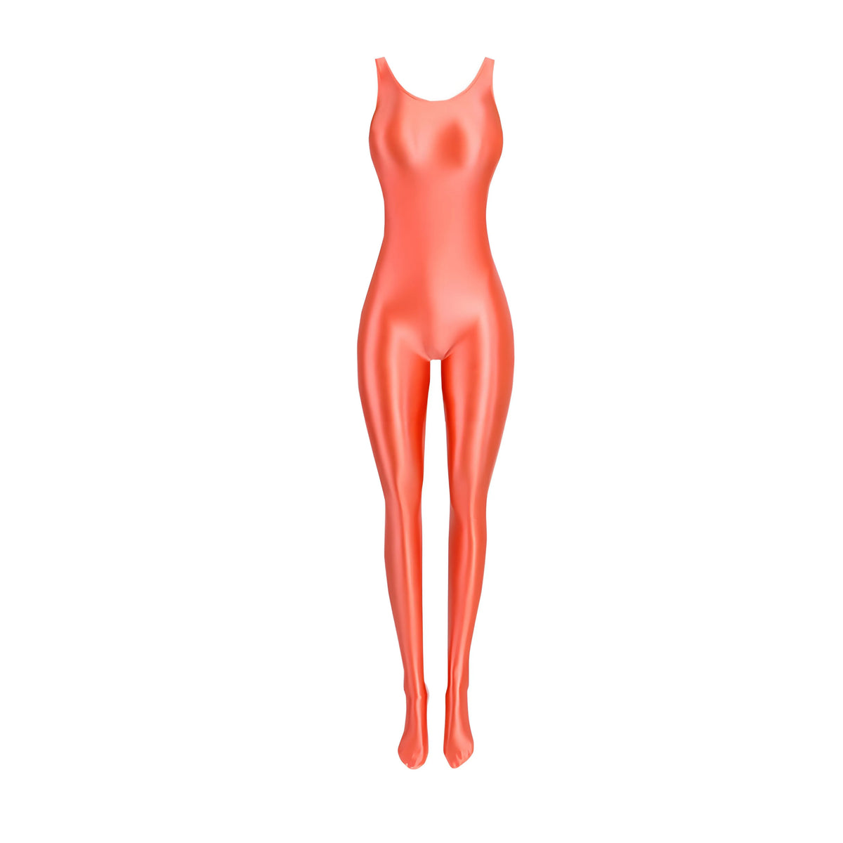 Full-body sleeveless dance costume with shiny, reflective fabric, designed for performances by Corporación Turística.