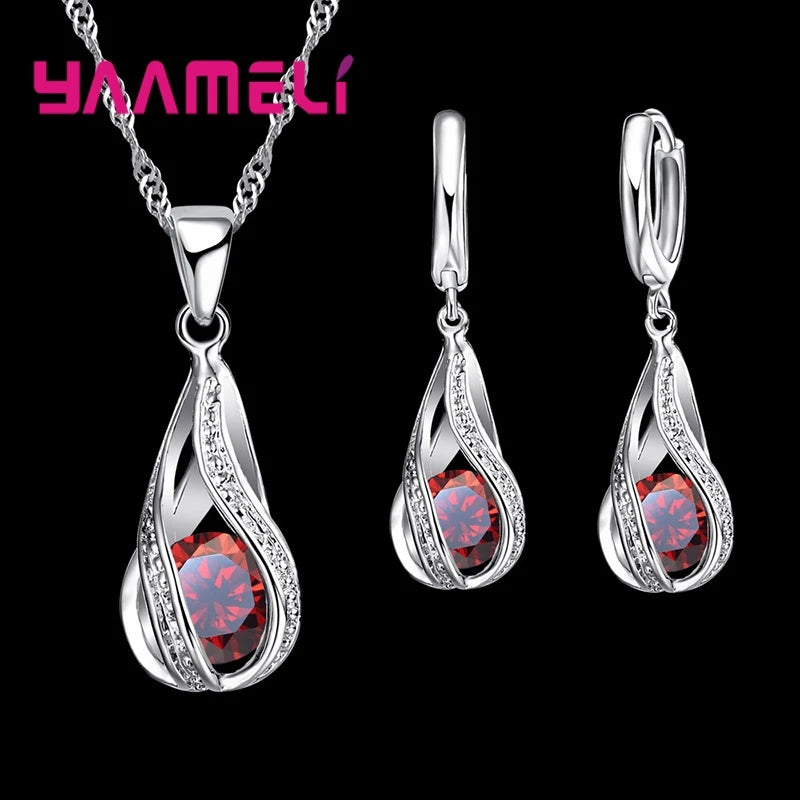 Gota de agua caliente CZ 925 conjunto de joyería chapada ...