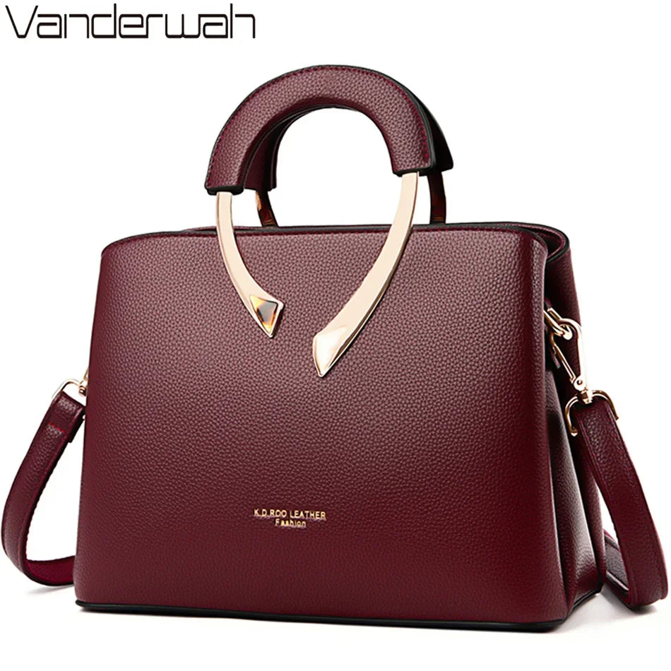 VANDERWAH genuino synthetic leather casual handbag with adjustable strap and minimalist design, suitable for everyday use.